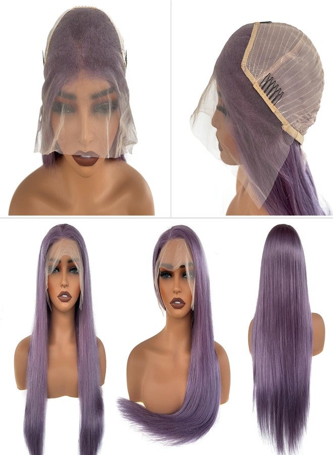 Smavida Dark Purple Lace Front Wigs Human Hair for Women,13x4 HD Transparent Deep Lilac Lace Frontal Straight Human Hair Glueless Wigs Pre Plucked with Baby Hair 150% Density 20 Inch - Image 5